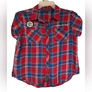 Harley-Davidson Red and Blue Plaid Button-Down Shirt